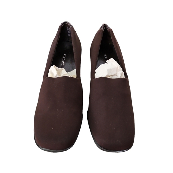Worthington Chocolate Brown Fabric Upper 2.5in Slip on Heels Size 5 - Picture 2 of 10